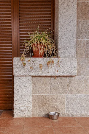 Detalle de frontal decorativo en granito rubio trabajado artesanalmente.